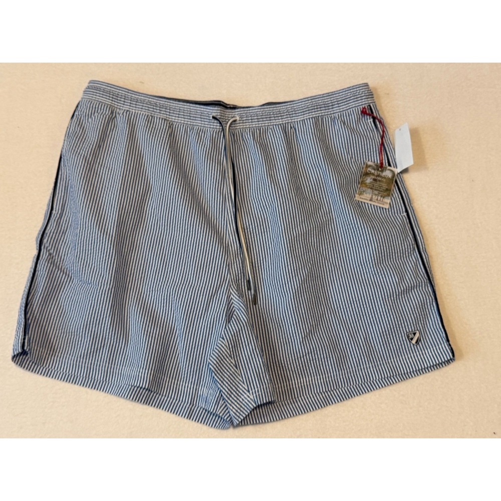 DANIEL CREMIEUX Men SEERSUCKER Swim Trunks Blue White Sailing Shorts XL NWT